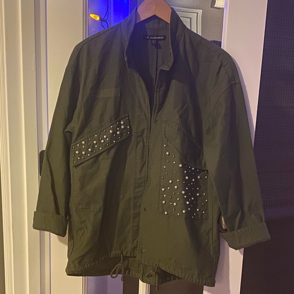 Zara military jacket khaki green & pearls - Picture 3 of 9